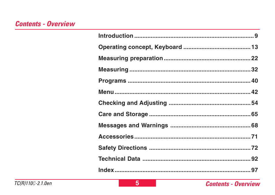 Contents - overview | Leica Geosystems TPS110C User Manual | Page 5 / 104