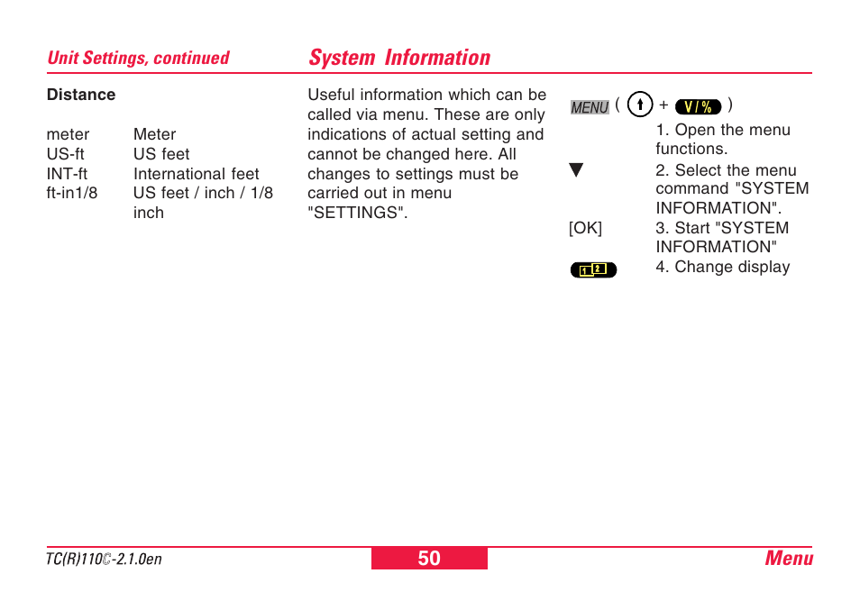System information | Leica Geosystems TPS110C User Manual | Page 50 / 104