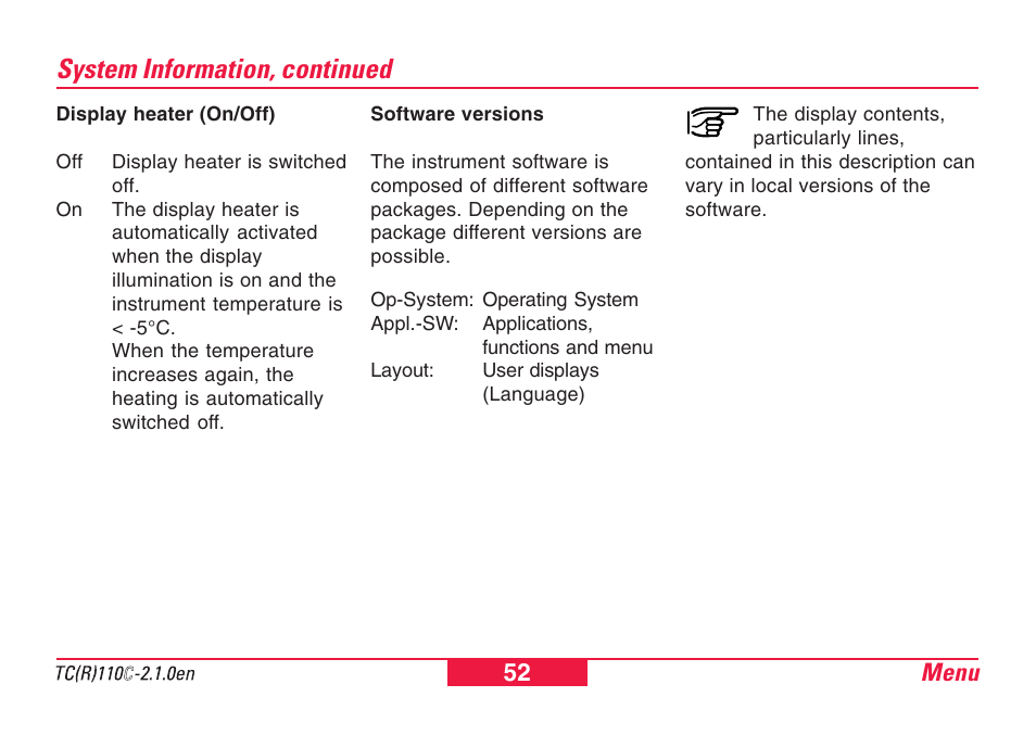 System information, continued | Leica Geosystems TPS110C User Manual | Page 52 / 104