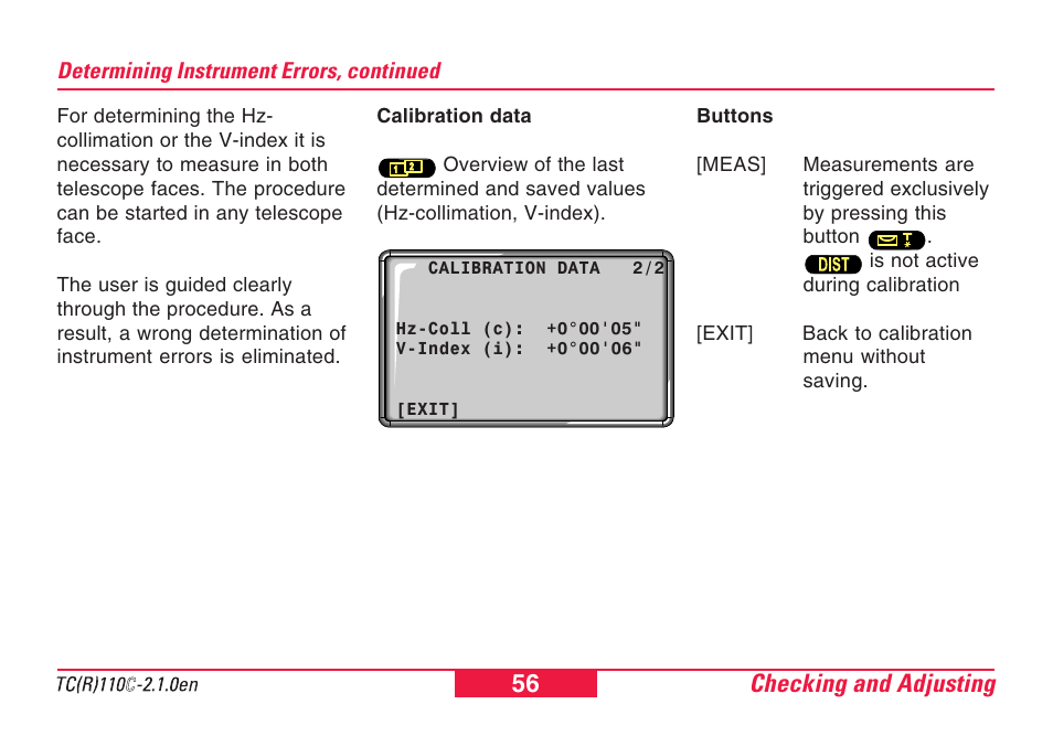 Checking and adjusting 56 | Leica Geosystems TPS110C User Manual | Page 56 / 104