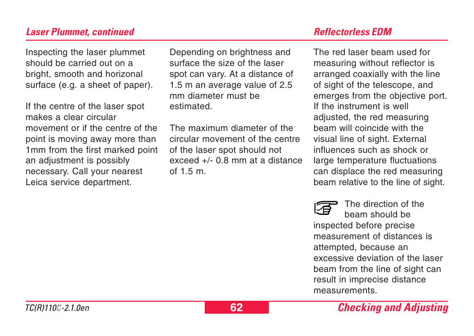 Reflectorless edm | Leica Geosystems TPS110C User Manual | Page 62 / 104