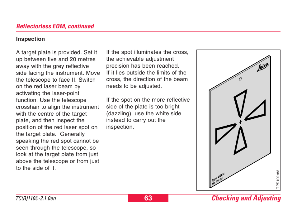 Checking and adjusting 63 | Leica Geosystems TPS110C User Manual | Page 63 / 104