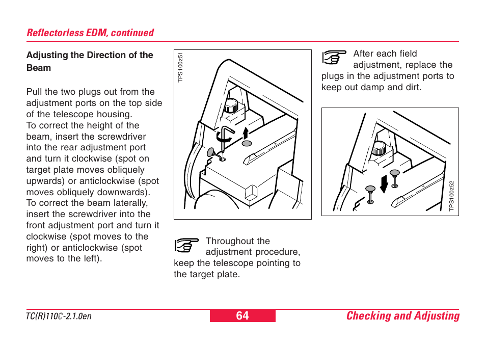 Checking and adjusting 64 | Leica Geosystems TPS110C User Manual | Page 64 / 104