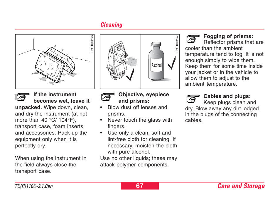 Cleaning, Care and storage 67 | Leica Geosystems TPS110C User Manual | Page 67 / 104