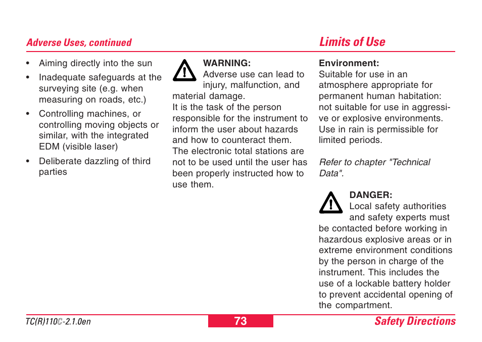 Limits of use | Leica Geosystems TPS110C User Manual | Page 73 / 104