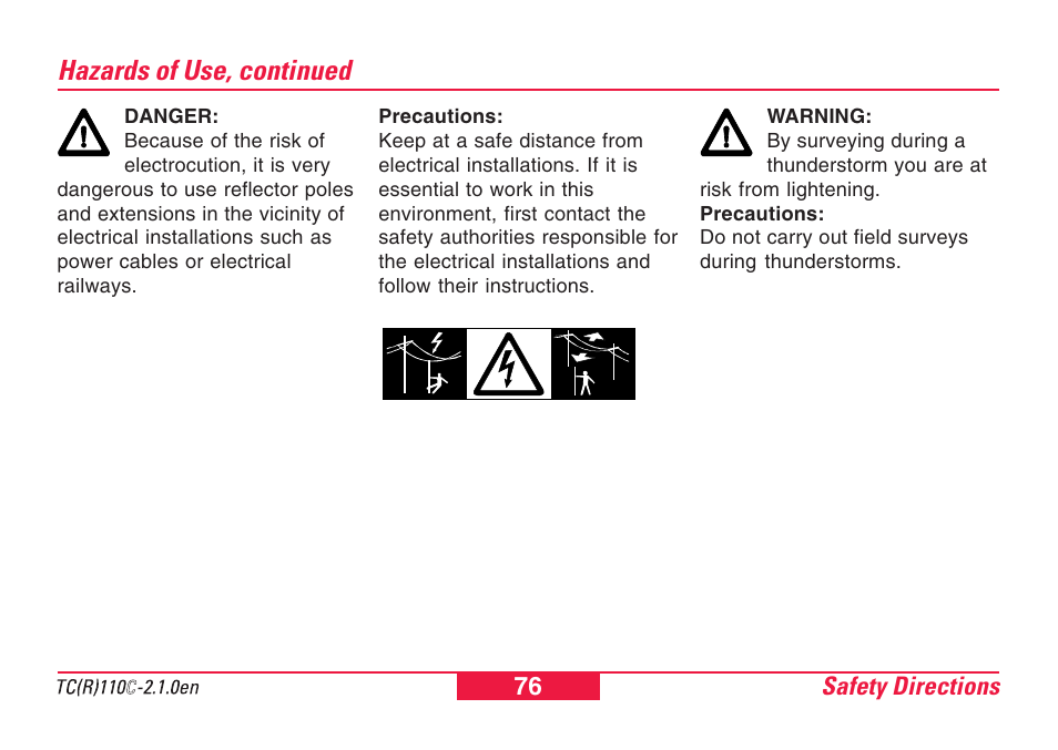 Hazards of use, continued | Leica Geosystems TPS110C User Manual | Page 76 / 104