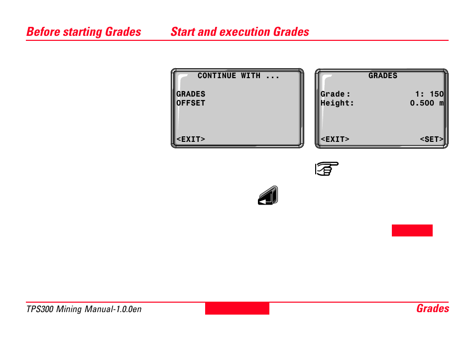 Before starting grades, Start and execution grades, Before starting grades start and execution grades | Grades 18 | Leica Geosystems TPS300 Basic Series User Manual | Page 18 / 32