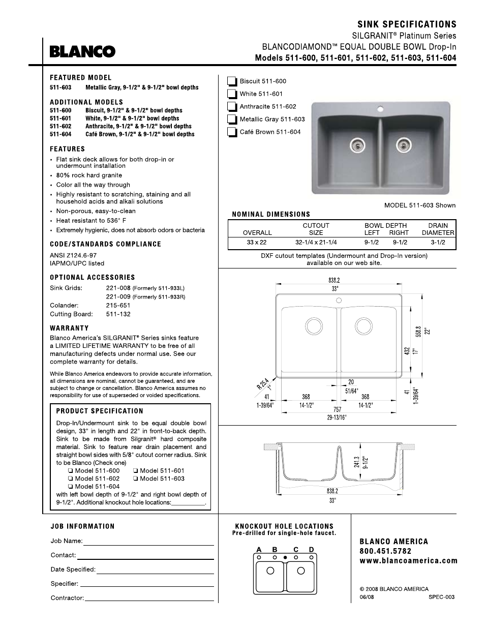 Blanco 511-600 User Manual | 1 page