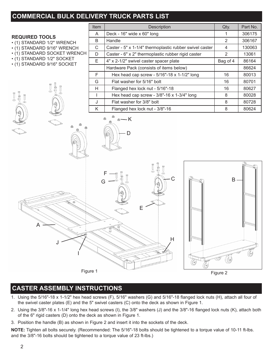 Caster assembly instructions, Commercial bulk delivery truck parts list | Magliner BULK DELIVERY TRUCKS COMMERCIAL AND INDUSTRIAL User Manual | Page 2 / 4