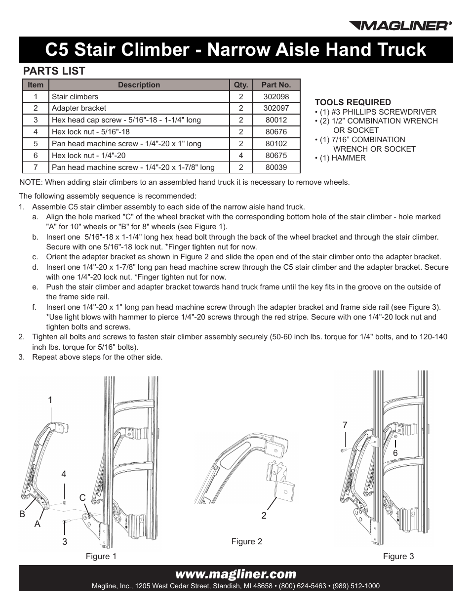 Magliner C5 STAIR CLIMBERS FOR NARROW AISLE HAND TRUCKS User Manual | 2 pages