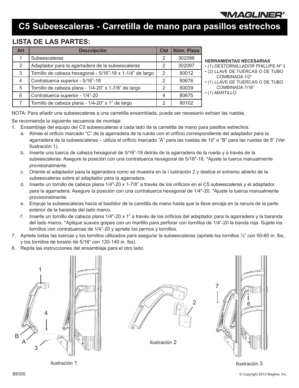 Lista de las partes | Magliner C5 STAIR CLIMBERS FOR NARROW AISLE HAND TRUCKS User Manual | Page 2 / 2