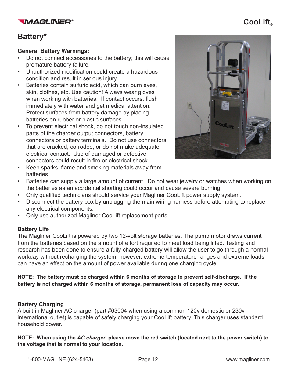 Coolift, Battery | Magliner COOLIFT User Manual | Page 12 / 28