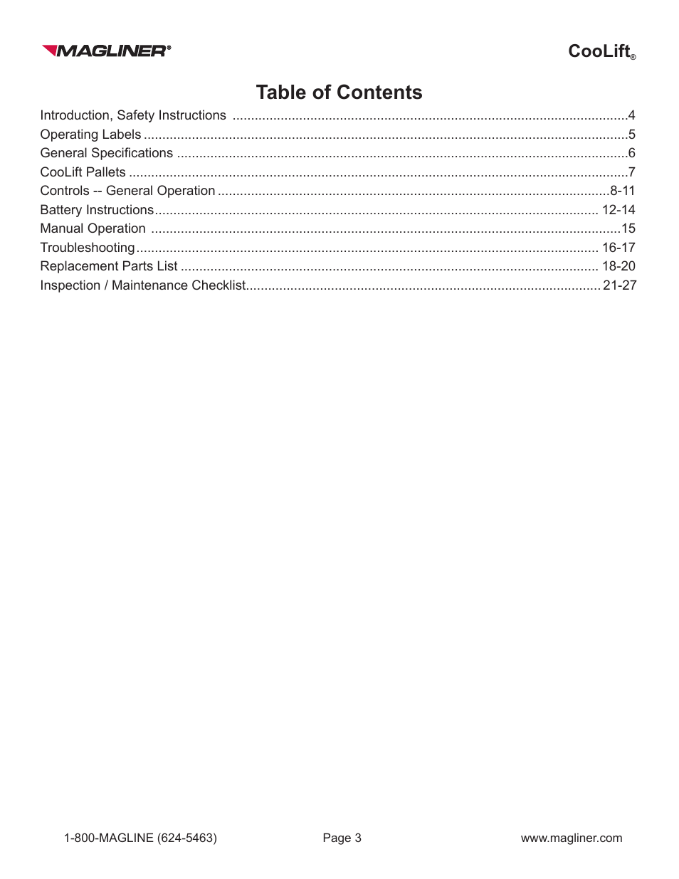 Magliner COOLIFT User Manual | Page 3 / 28