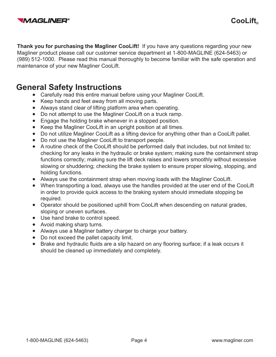 General safety instructions, Coolift | Magliner COOLIFT User Manual | Page 4 / 28