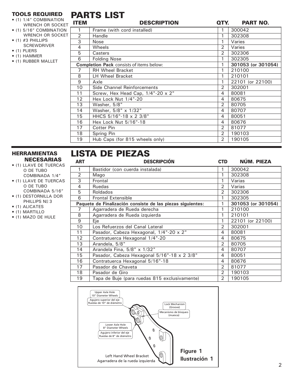 Parts list, Lista de piezas | Magliner FOUR-WHEEL SNACK TRUCK User Manual | Page 2 / 6