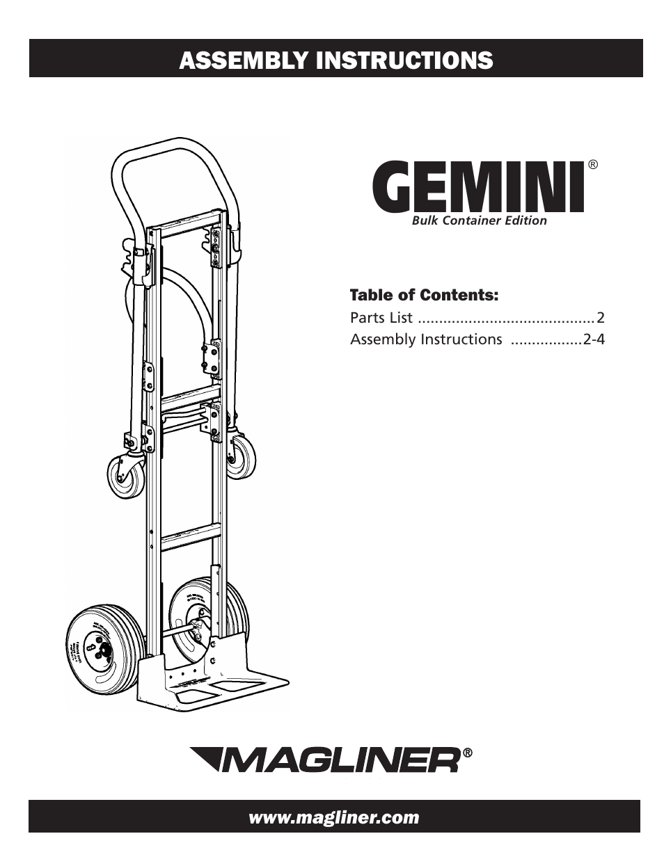 Magliner GEMINI BULK EDITION User Manual | 4 pages