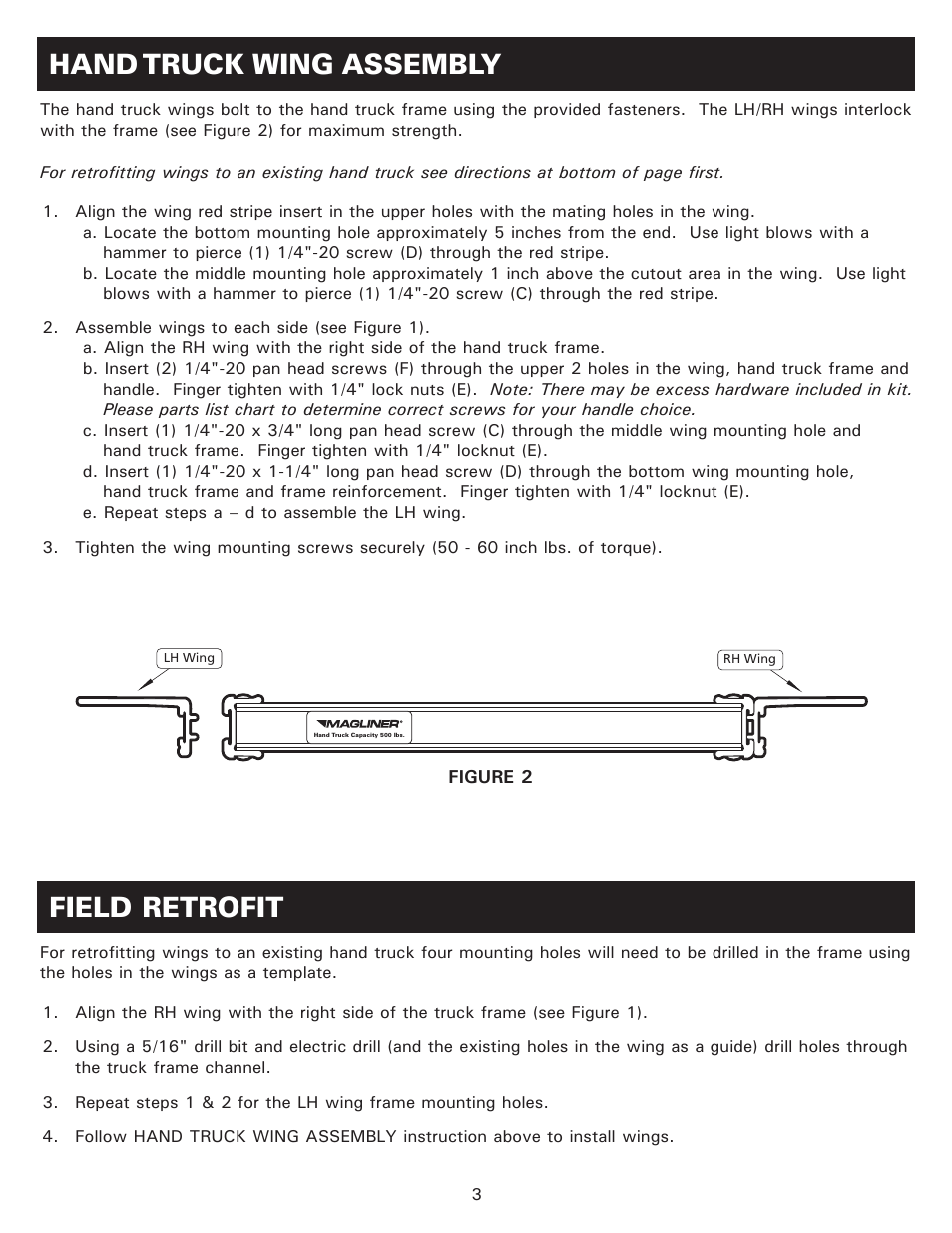 Hand truck wing assembly, Field retrofit | Magliner HAND TRUCK WINGS User Manual | Page 3 / 4