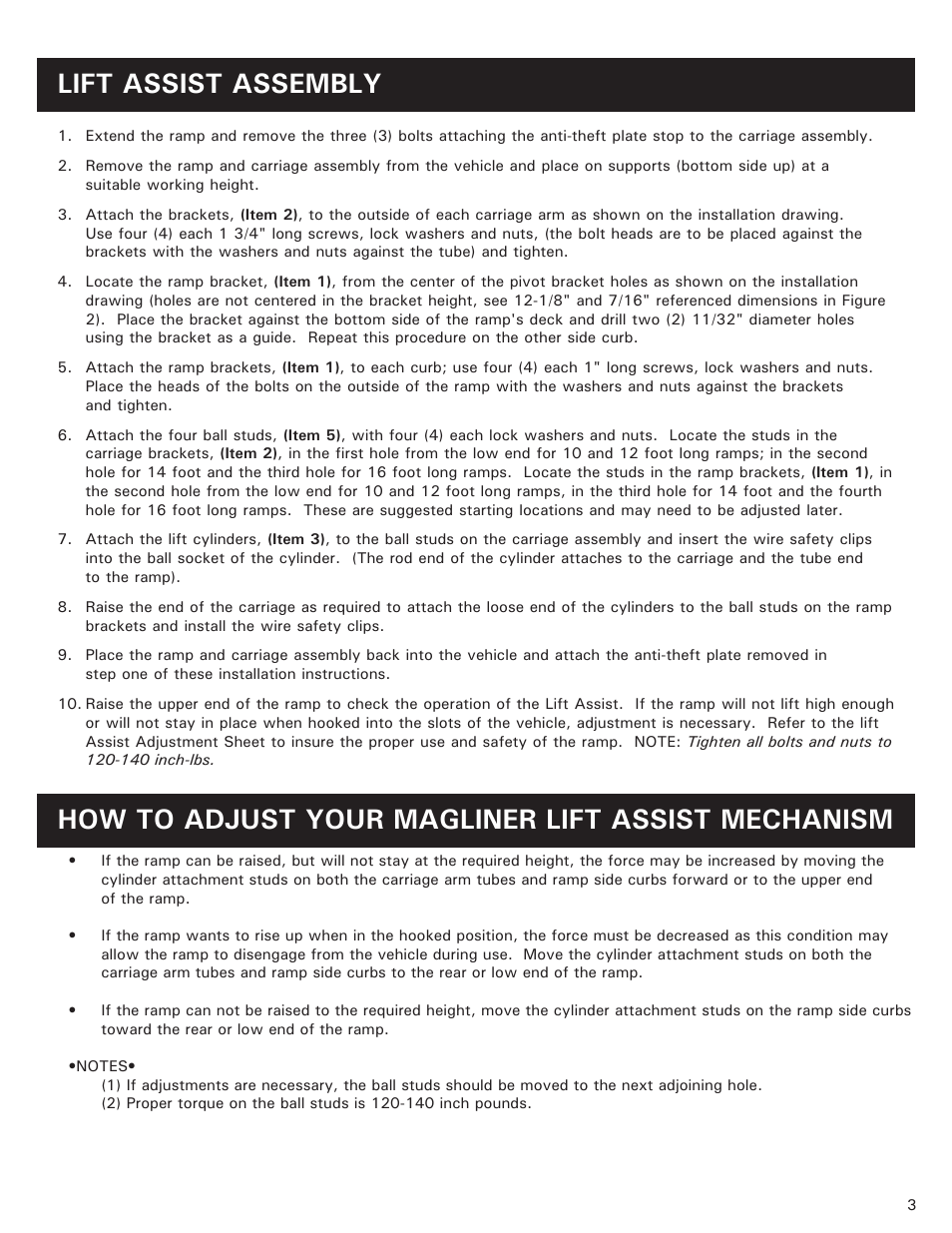 How to adjust your magliner lift assist mechanism, Lift assist assembly | Magliner LIFT ASSIST FOR RAMPS User Manual | Page 3 / 4