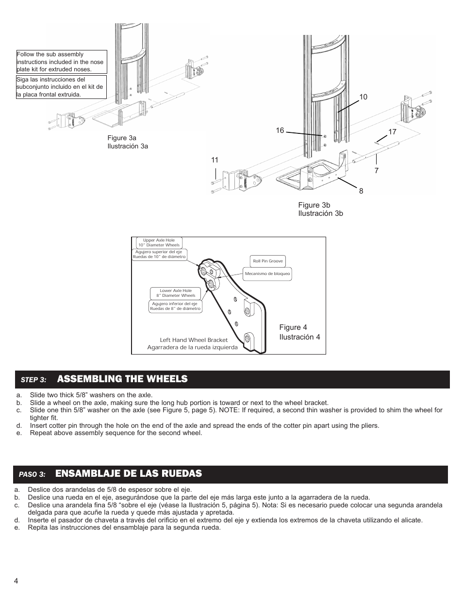 Assembling the wheels, Ensamblaje de las ruedas | Magliner NARROW AISLE HAND TRUCKS User Manual | Page 4 / 6