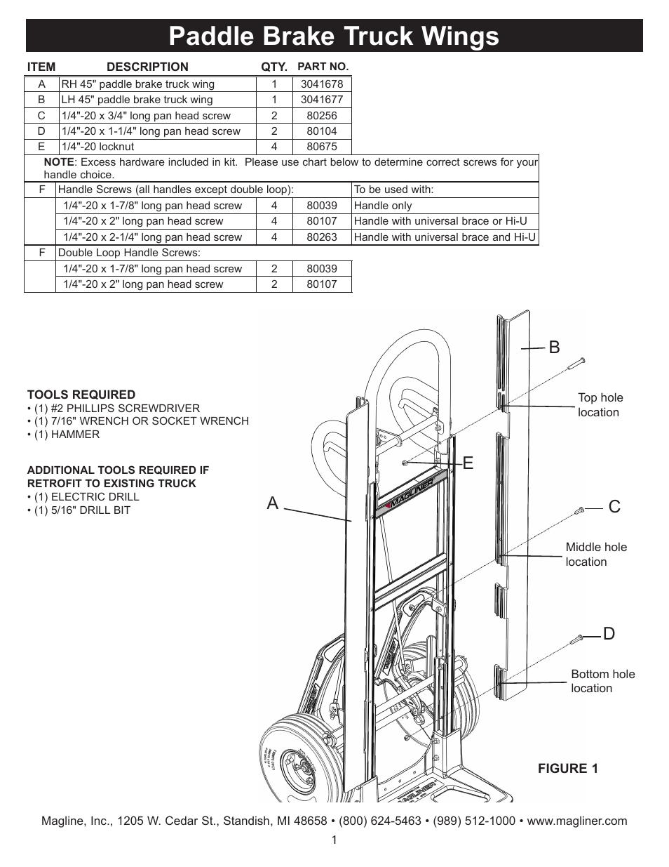 Magliner PADDLE BRAKE WINGS User Manual | 2 pages