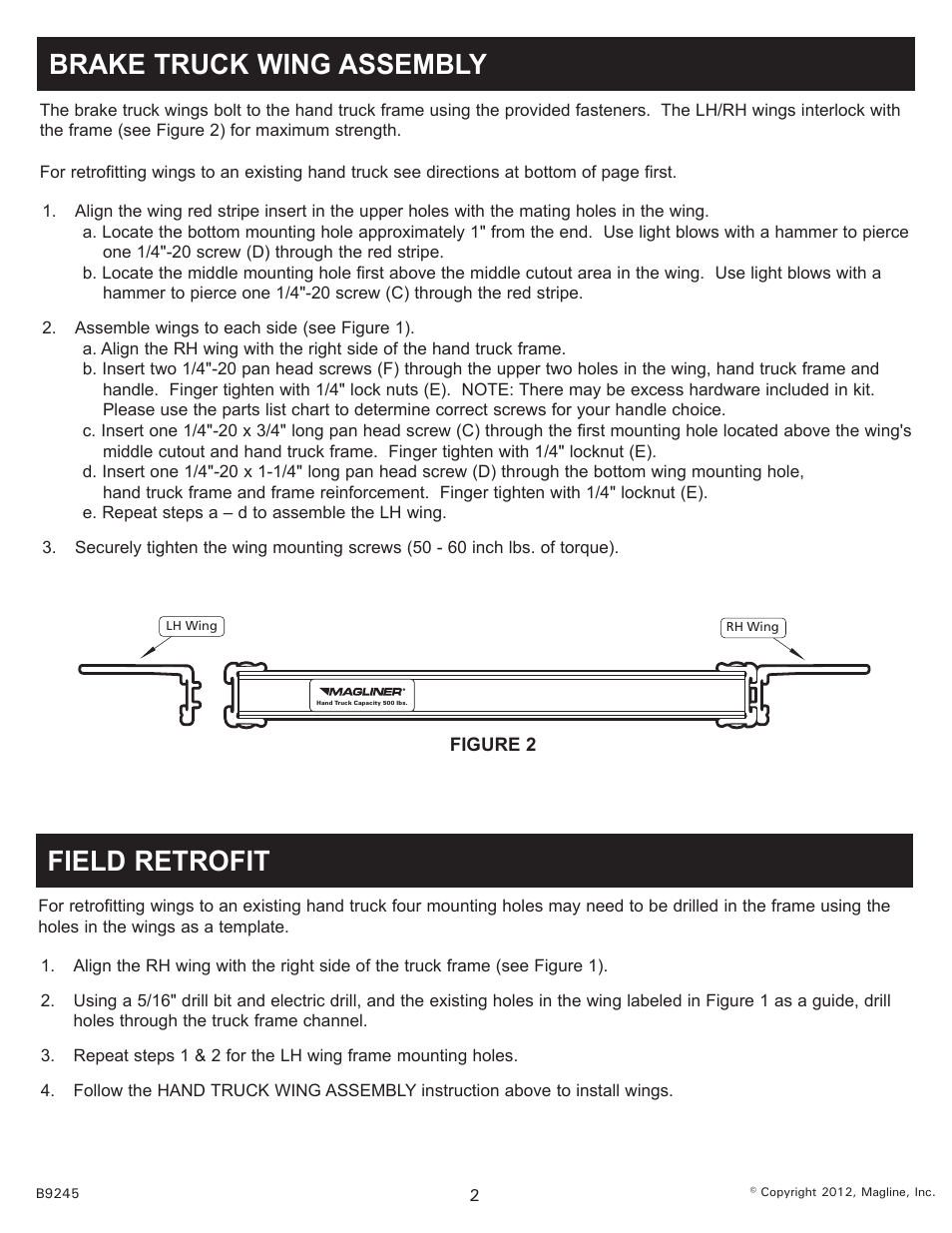 Brake truck wing assembly, Field retrofit | Magliner PADDLE BRAKE WINGS User Manual | Page 2 / 2