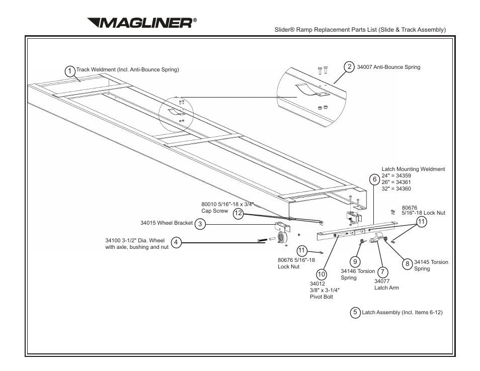 Magliner SLIDER RAMP ASSEMBLY AND PARTS LIST User Manual | 2 pages