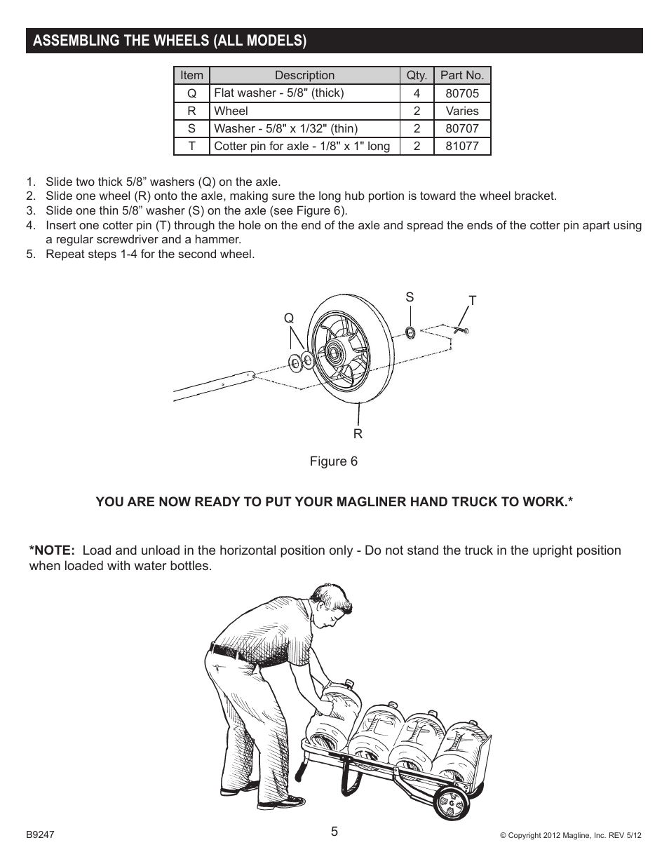 Assembling the wheels (all models) | Magliner TRAYLESS BOTTLED WATER HAND TRUCKS User Manual | Page 5 / 5