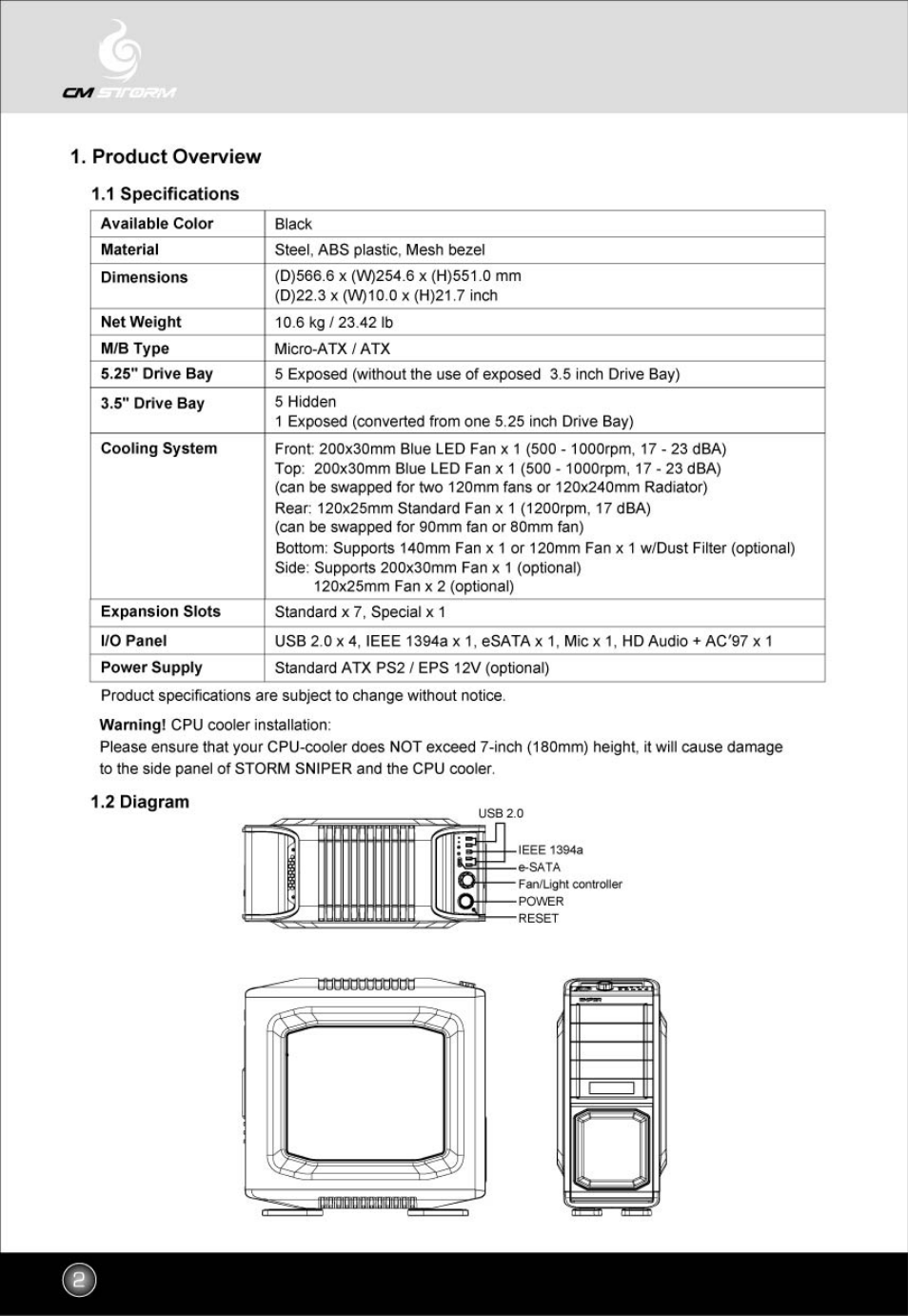Cooler Master Sniper - Original User Manual | Page 3 / 20