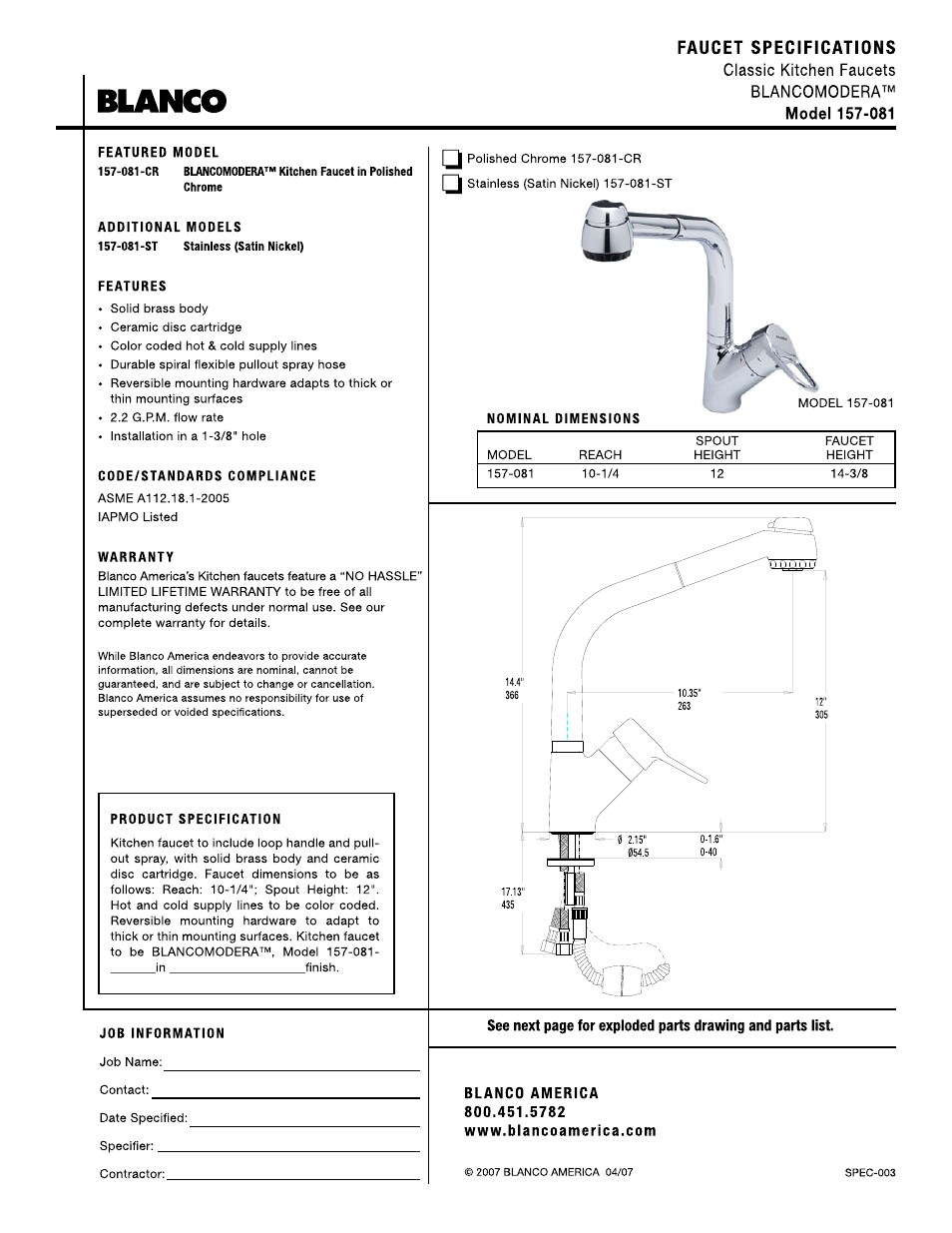 Blanco 157-081 User Manual | 2 pages