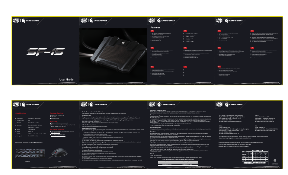 Features, Warranty, Technical support: specifications | Package content | Cooler Master SF-15 User Manual | Page 2 / 2