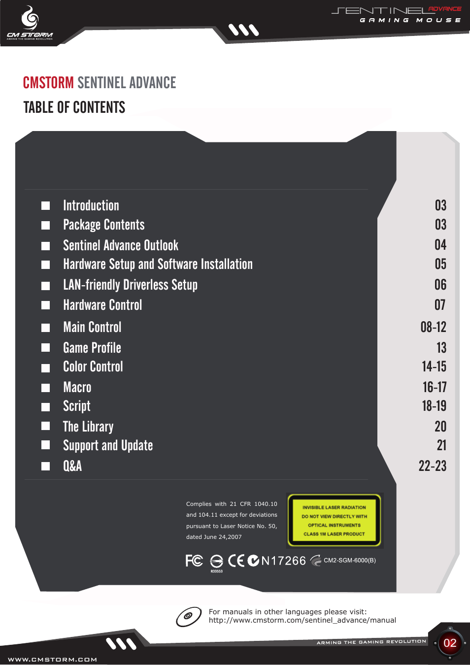 Cmstorm sentinel advance table of contents | Cooler Master Sentinel Advance User Manual | Page 2 / 24