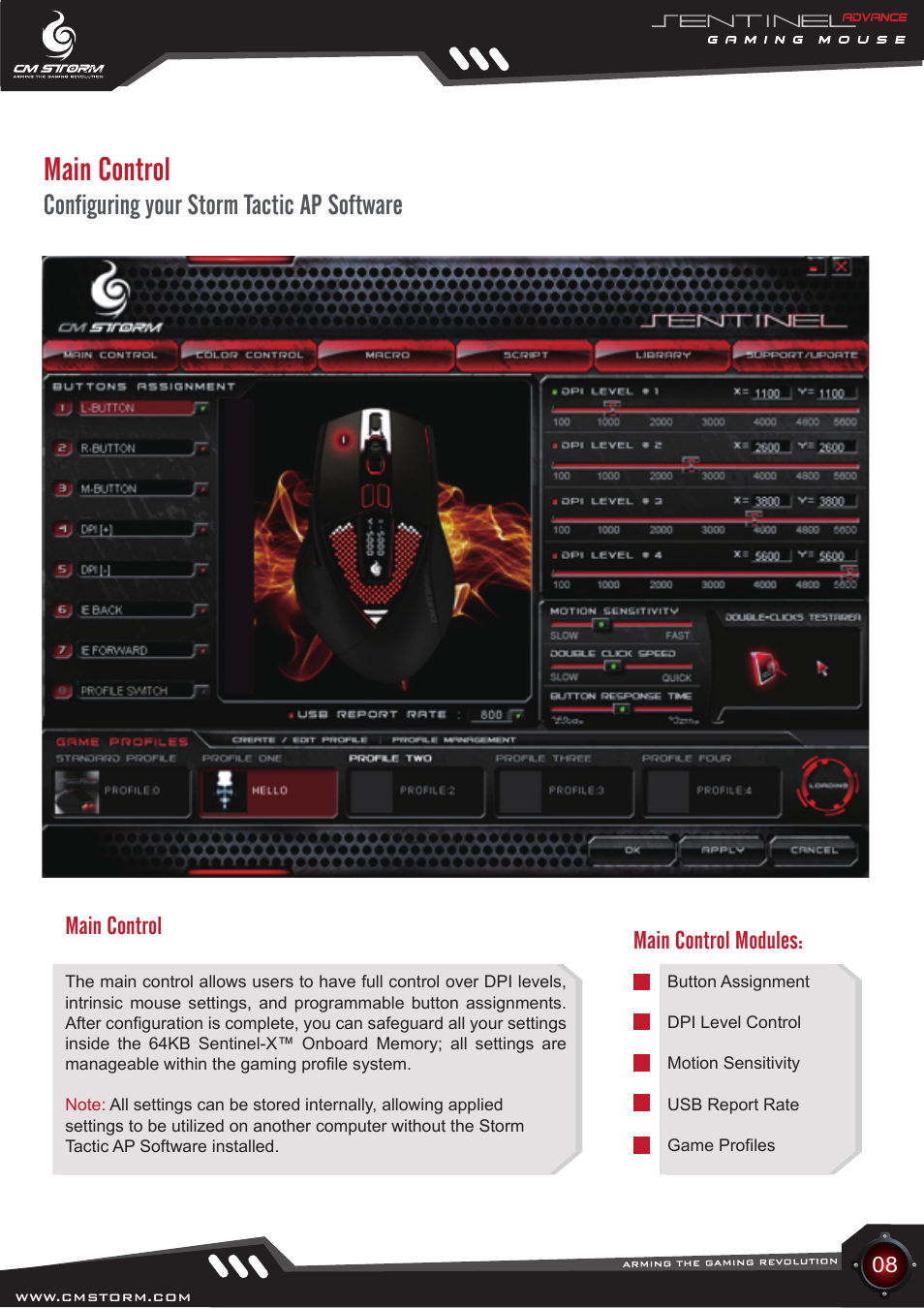 Main control, Configuring your storm tactic ap software, Main control modules | Cooler Master Sentinel Advance User Manual | Page 8 / 24