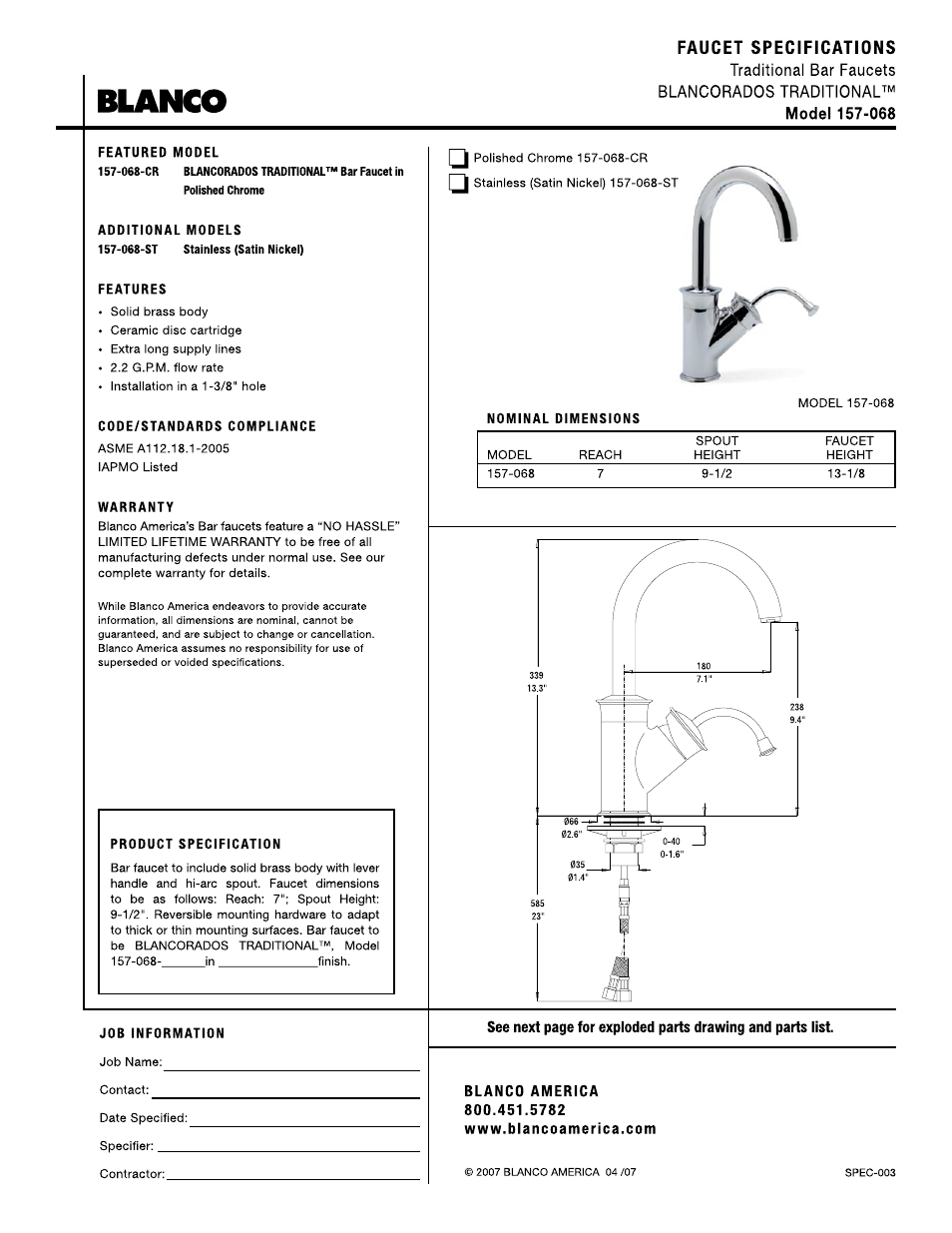 Blanco 157-068 User Manual | 2 pages