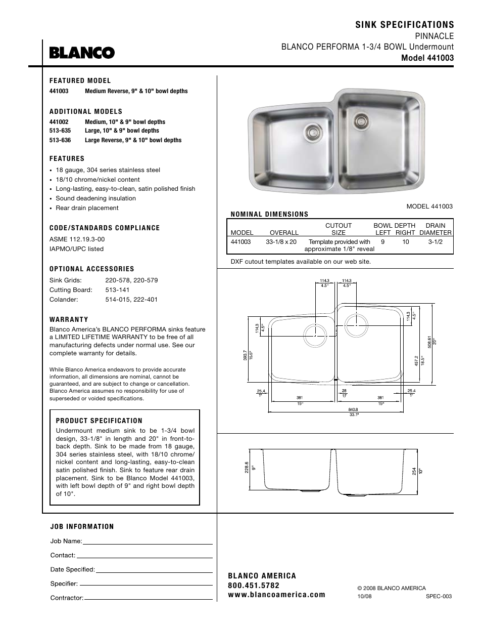 Blanco 441003 User Manual | 1 page