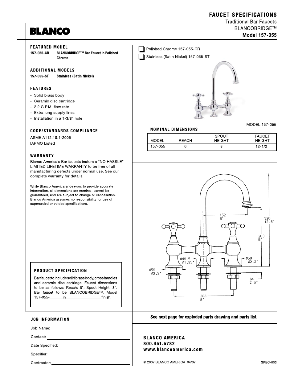 Blanco 157-055 User Manual | 2 pages