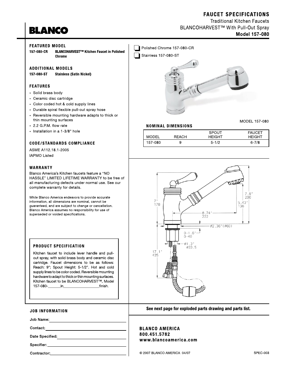 Blanco 157-080 User Manual | 2 pages