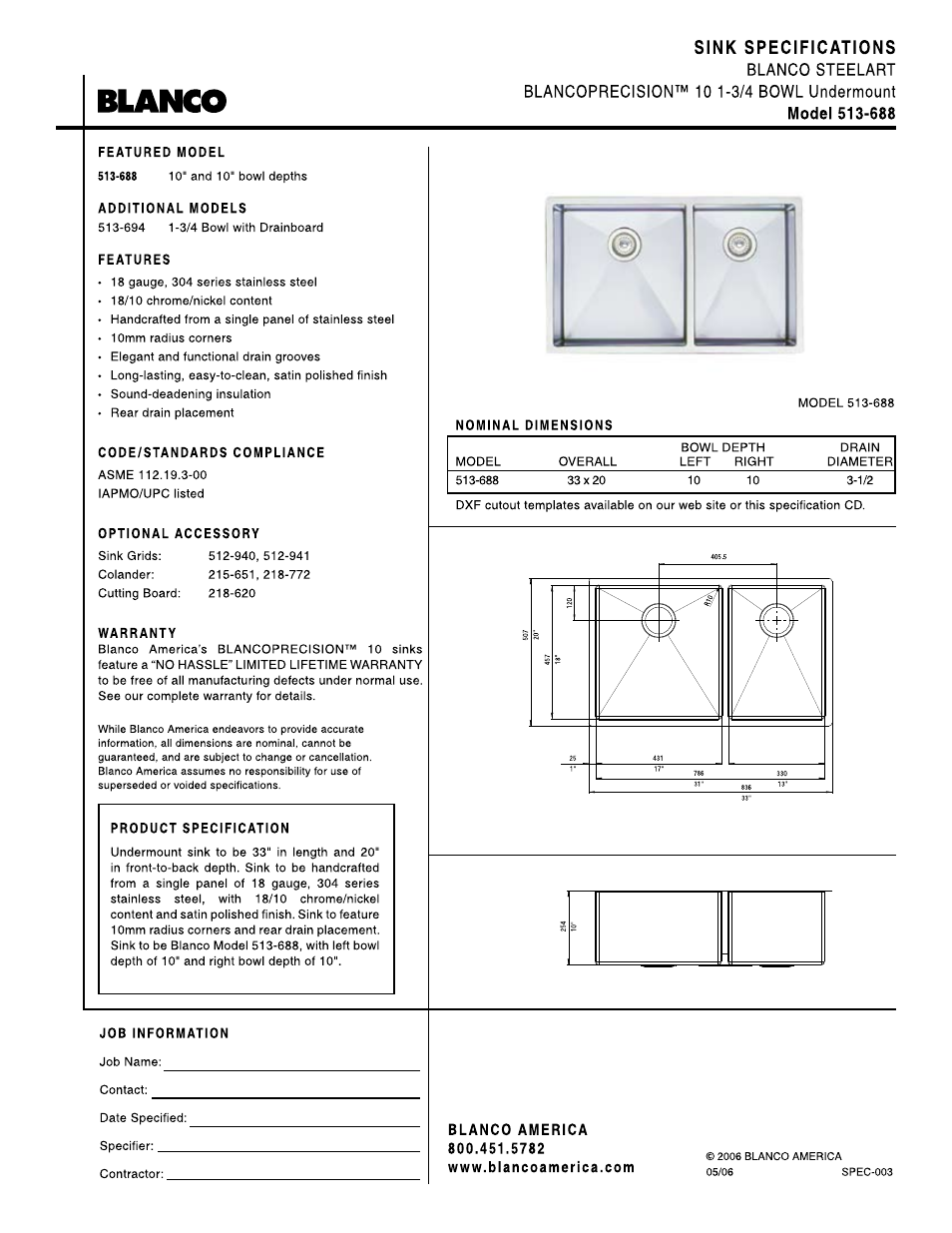 Blanco 513-688 User Manual | 1 page