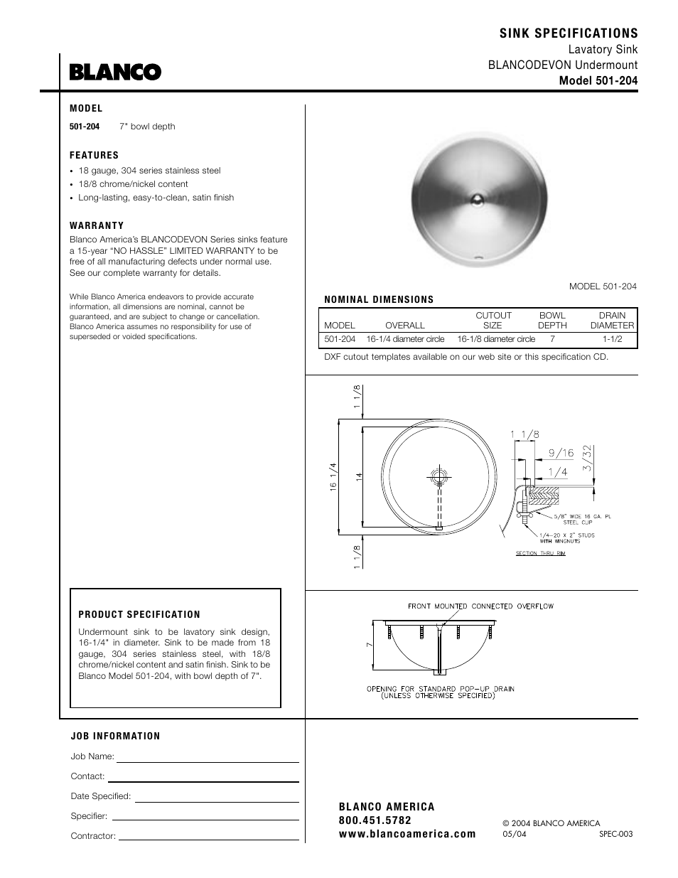 Blanco 501-204 User Manual | 1 page