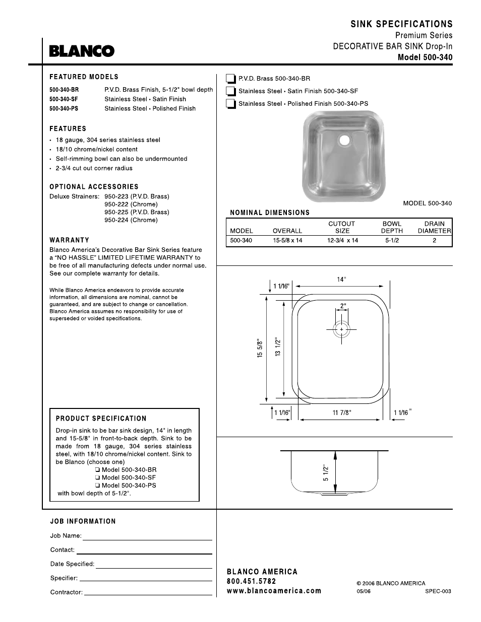 Blanco 500-340 User Manual | 1 page