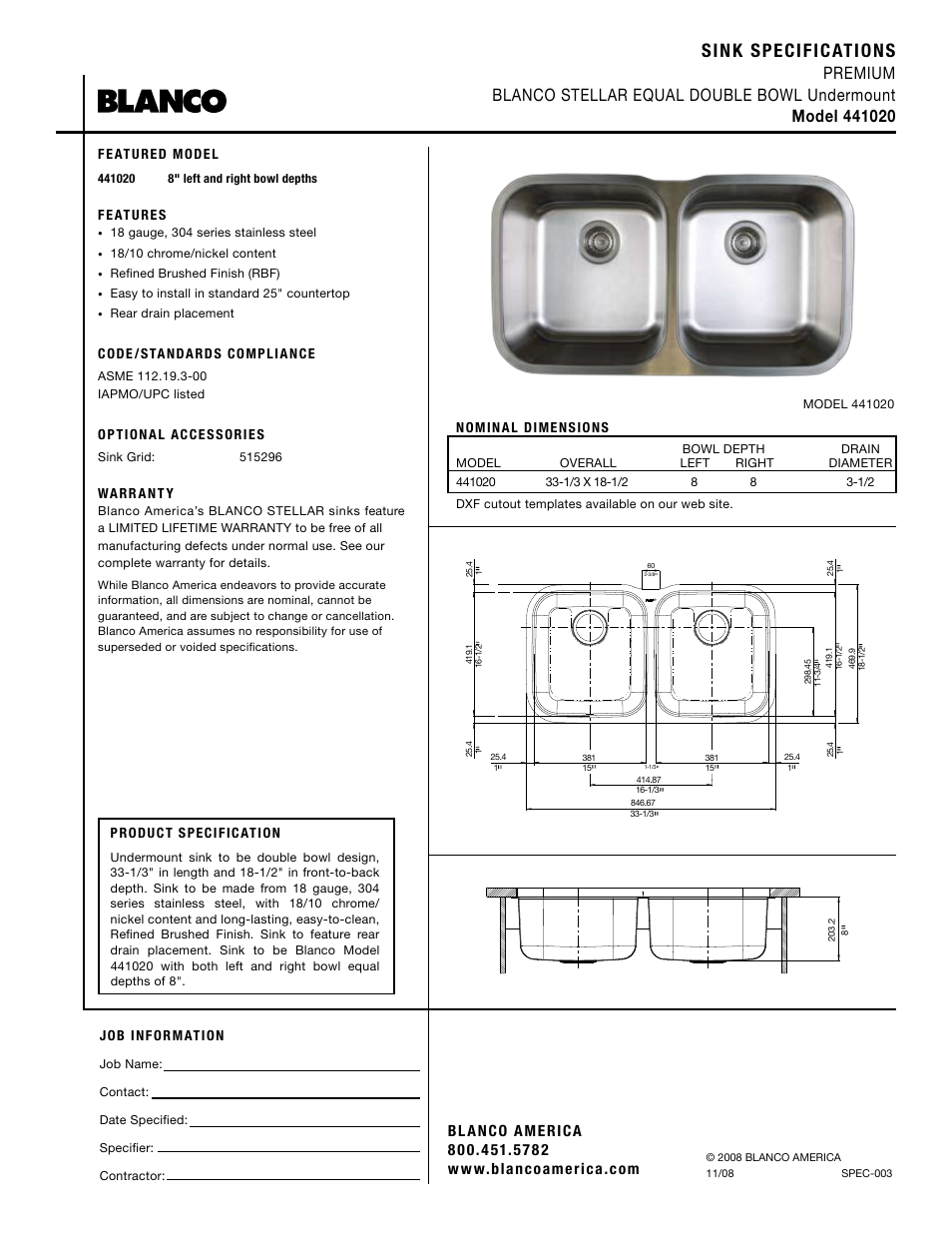 Blanco 441020 User Manual | 1 page