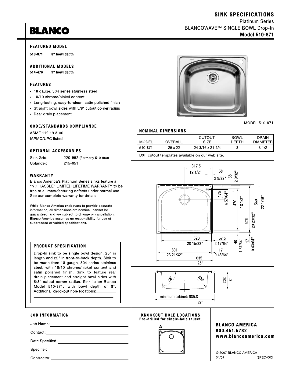 Blanco 510-871 User Manual | 1 page