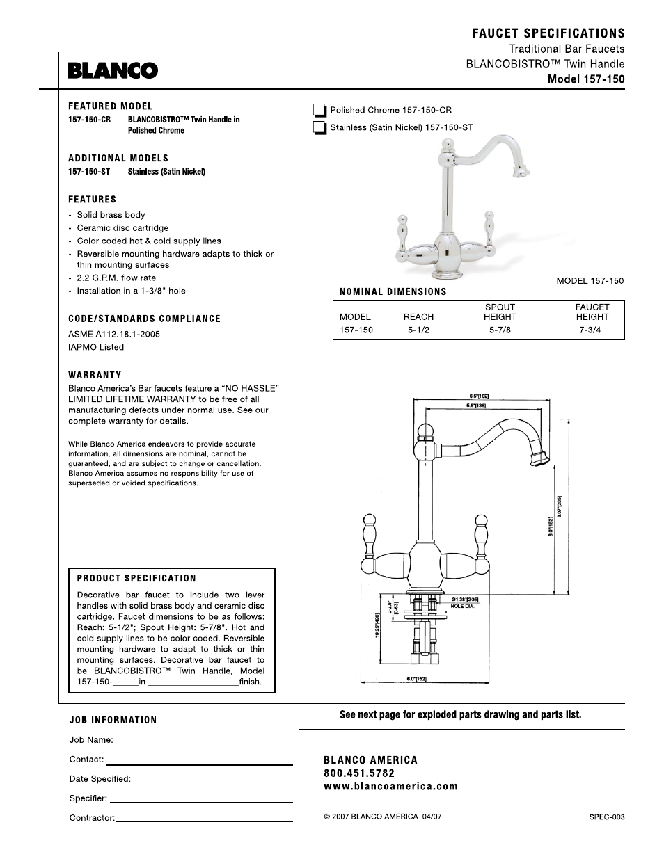 Blanco 157-150 User Manual | 2 pages