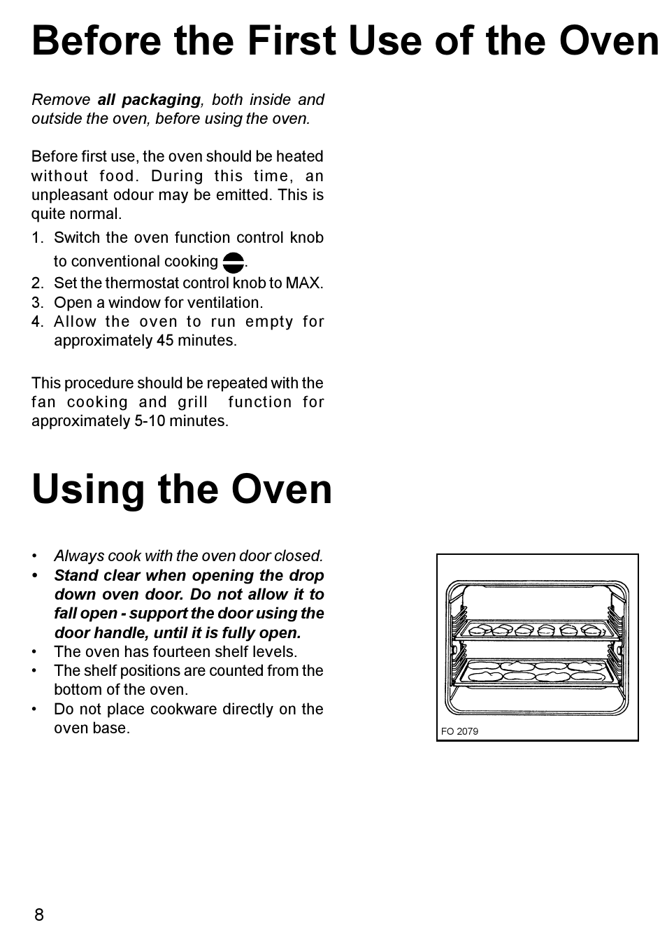 Before the first use of the oven, Using the oven | Blanco BC 75 X User Manual | Page 8 / 28