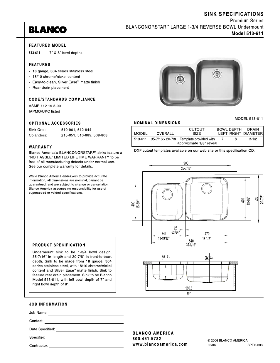 Blanco 513-611 User Manual | 1 page