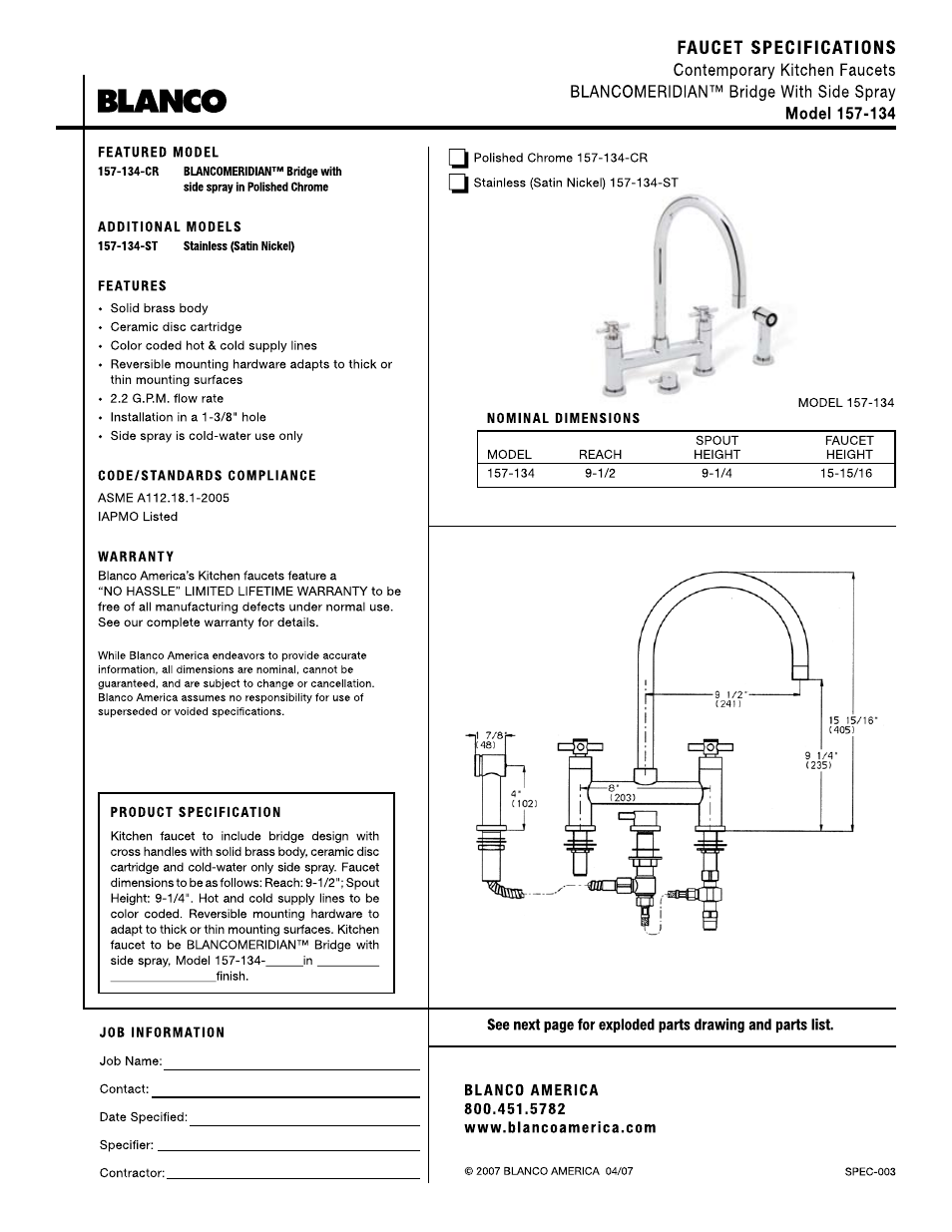 Blanco 157-134 User Manual | 2 pages