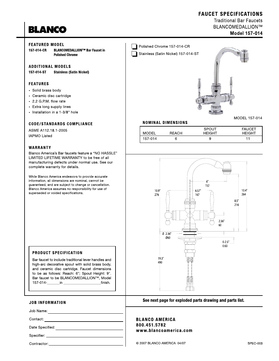 Blanco 157-014 User Manual | 2 pages