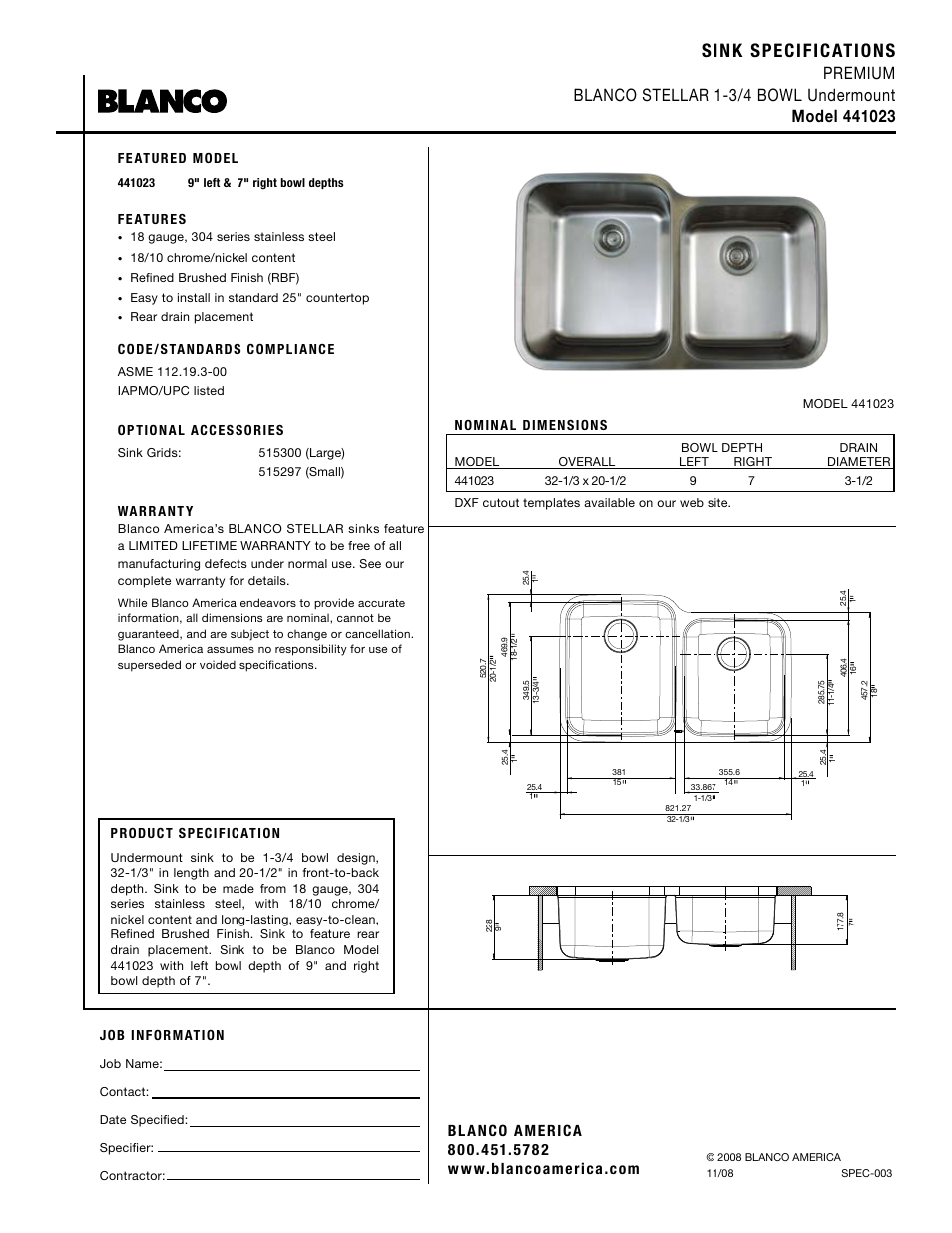 Blanco 441023 User Manual | 1 page