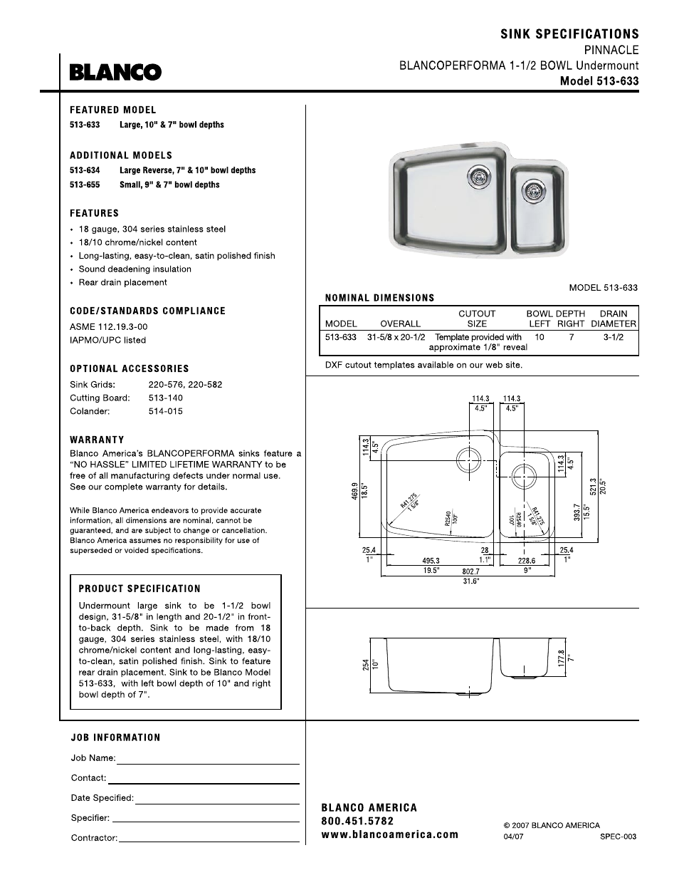 Blanco 513-633 User Manual | 1 page