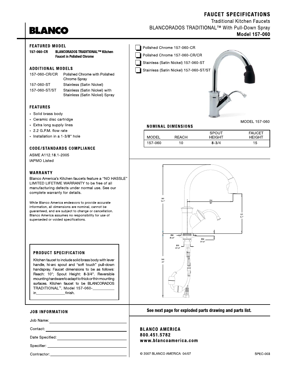 Blanco 157-060 User Manual | 2 pages