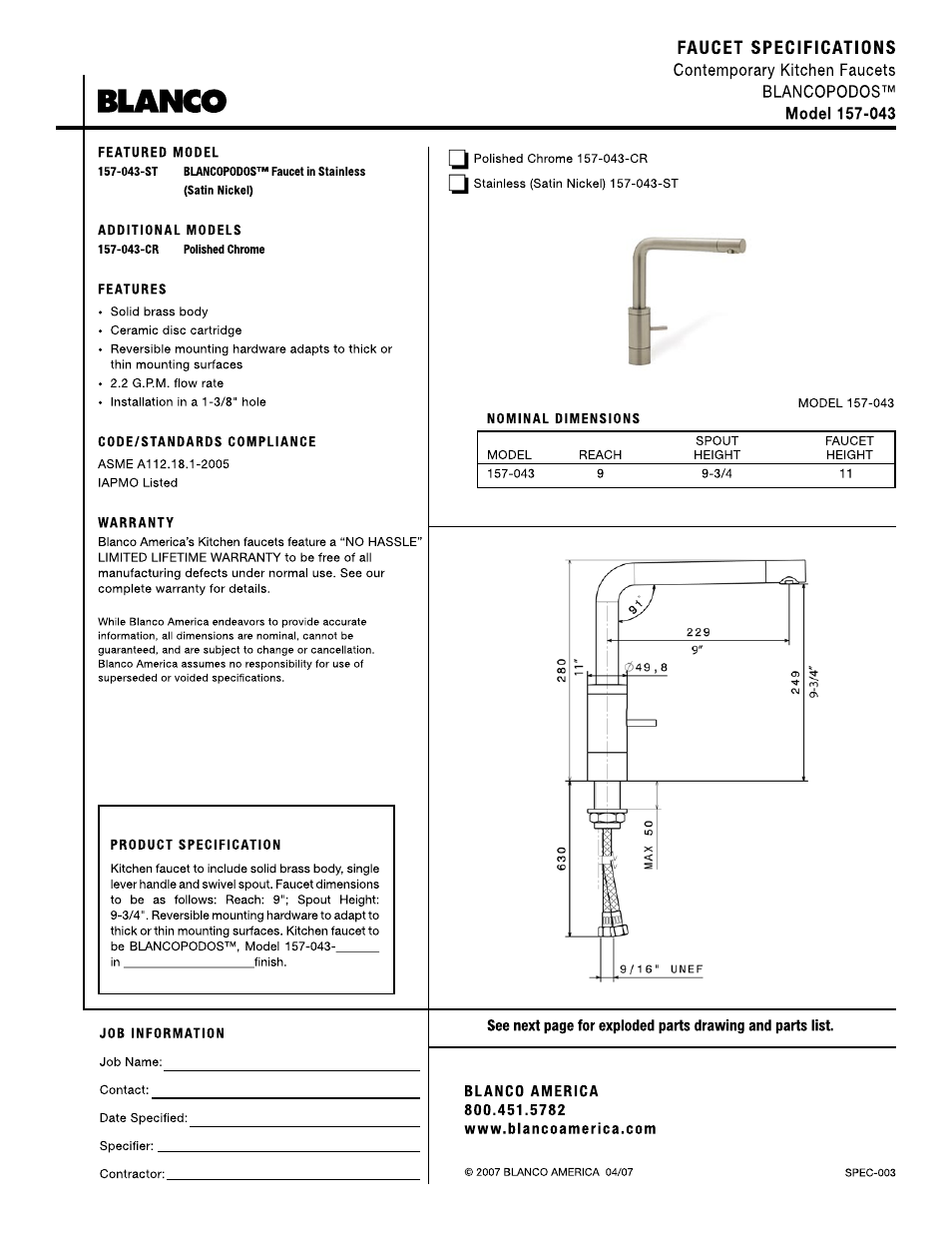 Blanco 157-043 User Manual | 2 pages